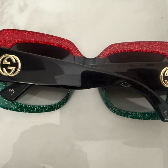 Gucci Red and Green Square Sunglasses